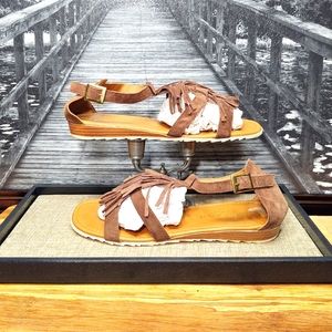 A. giannetti Brown Leather fringe Sandals